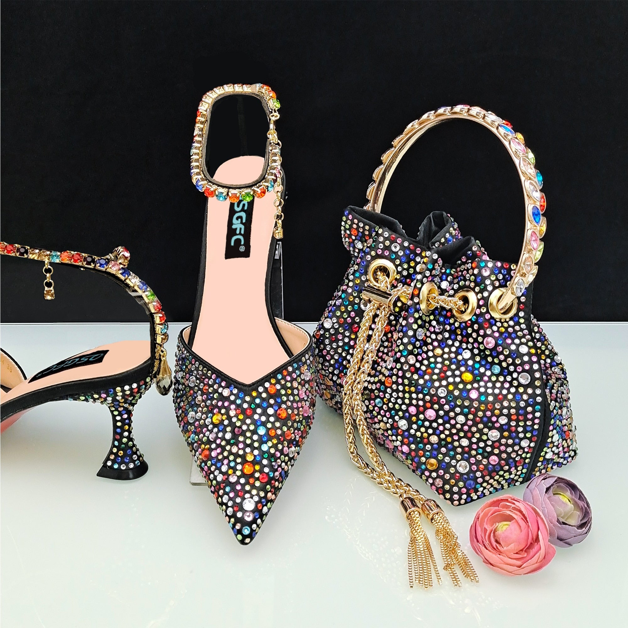 2023 Italian Design Luxury Women's Shoes And Full Diamond Decoration Metal Closure Bag