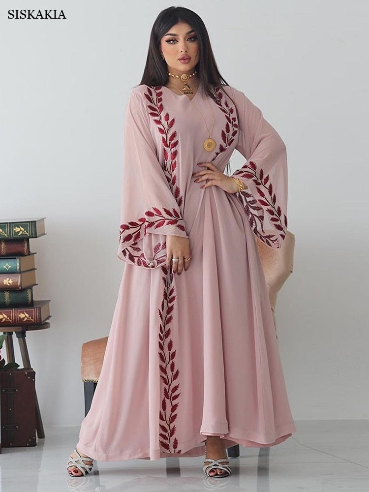 Fashion Chiffon Floral Embroidered Abaya Hijab Dress